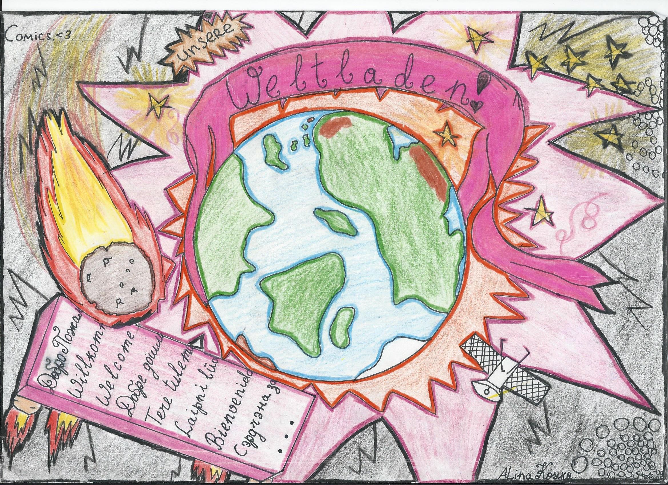 Das Titelbild des Comics "Weltladen" der Schülerin Alina Korsika der Pestalozzi-Realschule in Freiburg. Sie gewann einen Landespreis.