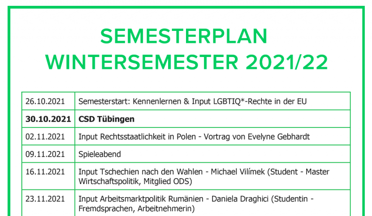 Semesterplan Wintersemester 2021/22